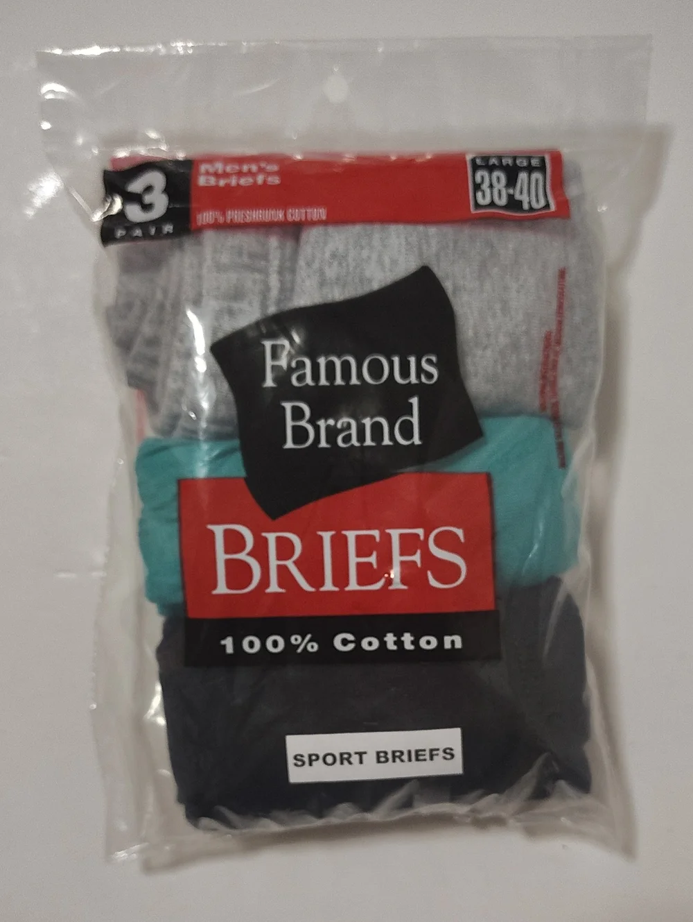 Men’s Sport Briefs Underwear - 3 Packs - Size L 38-40